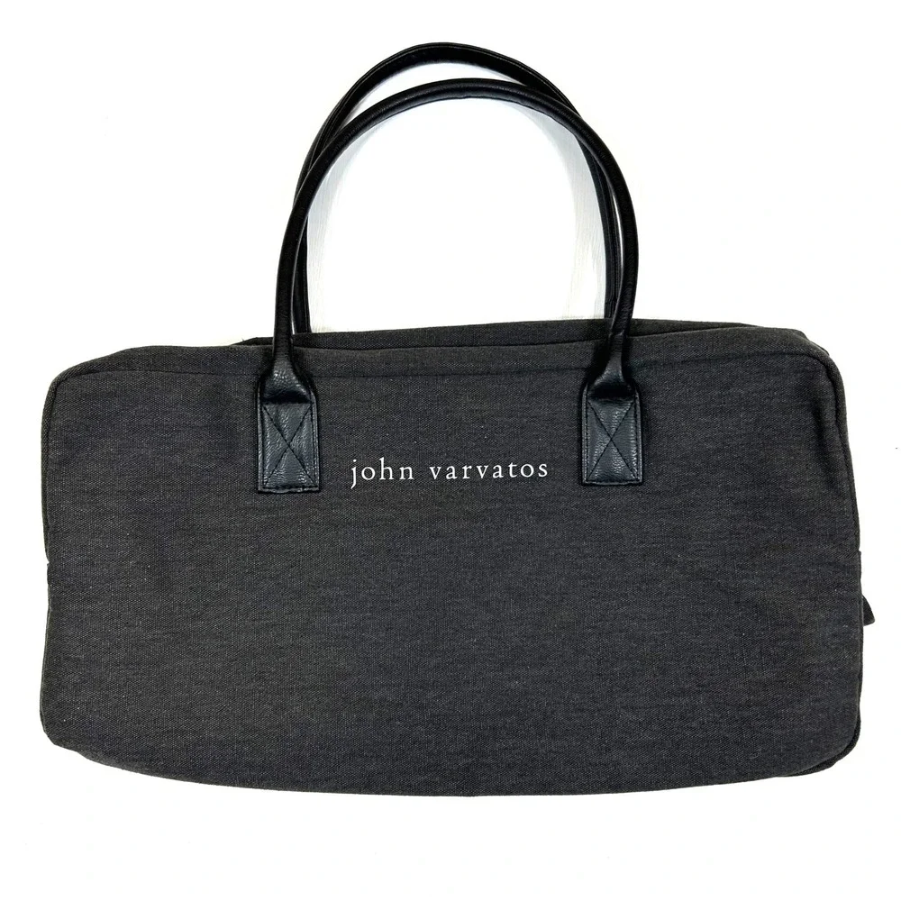 John Varvatos Mens Charcoal Gray Canvas Duffel Bag Weekend Travel Carryon Logo
